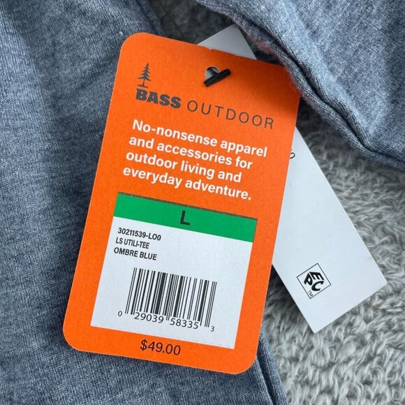 Bass Outdoor Ombre Blue Long Sleeve Utility Tee L NWT 5028 - Picture 4 of 10